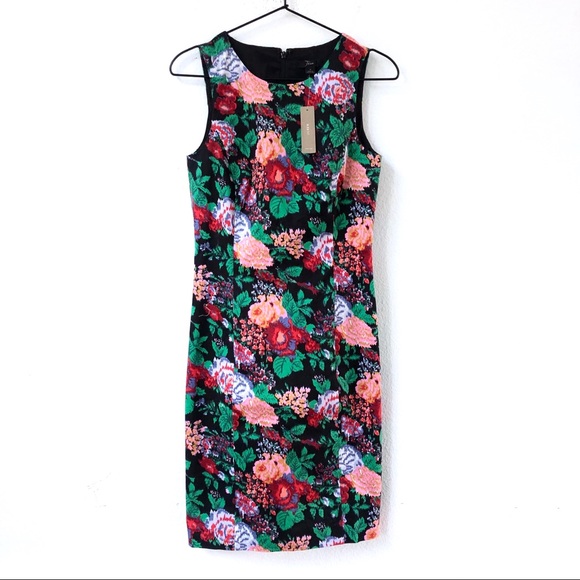 J Crew Sleeveless Floral Sheath Dress Black Multi - Picture 2 of 7